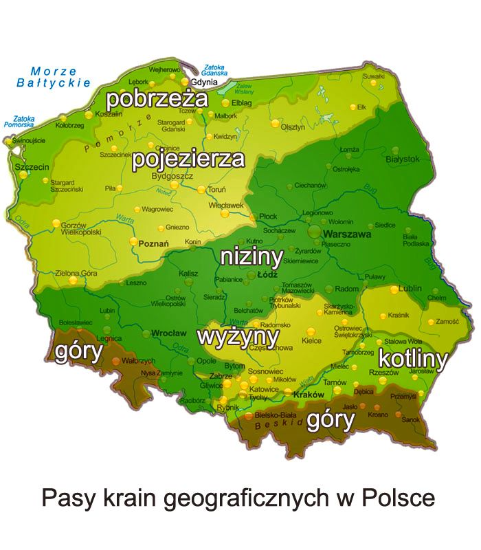 Mapa - Krainy geograficzne polski